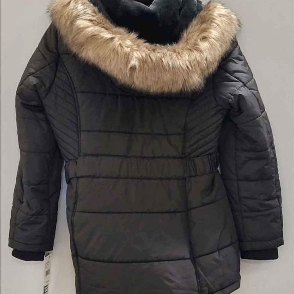 NEW Intl Details Black Coat Faux Fur Jacket Size Large - Picture 2 of 5